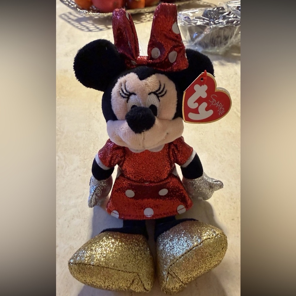Ty Beanie Babies Disney Minnie Mouse Plush Red Glitter Dress Soft Toy - Picture 3 of 4